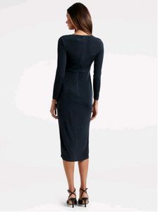 Elegant Square Neck Ruched Midi Dress