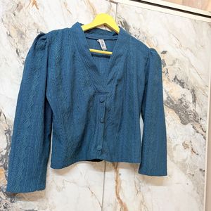 Teal Textured Button-Up Top