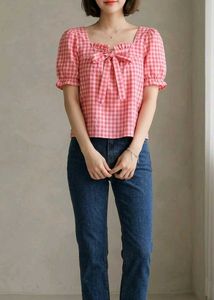 Cute Pink Gingham Bow Top