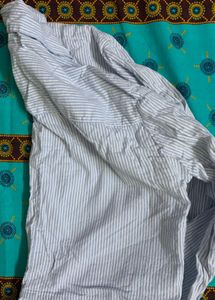 Blue Cropped Striped Button-Up Shirt