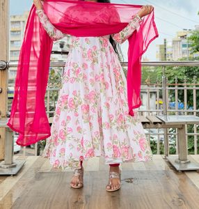 white Floral anarkali