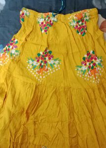 Yellow Embroidered Tiered Skirt