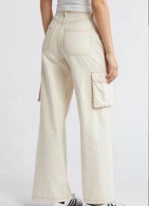 Cream Wide Leg Cargo Jeans