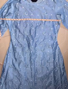 powder  Blue mul chanderi kurta Set