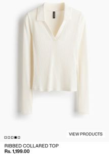 H&amp;M Ribbed Knit Collared V-Neck Top – Women