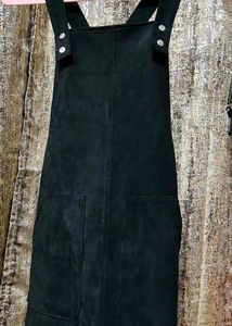 Black Suede Pinafore Dress