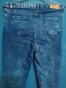Acid Wash Denim Blue High Rise Super Skinny Jeans