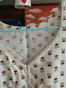 Cream Kurta with Red Floral Print