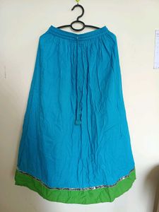 Blue Ethnic Skirt with Green Border