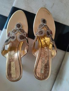 Elegant Gold Embellished Heeled Sandals