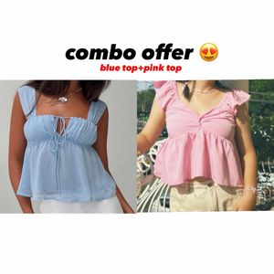 Cute Blue & Pink Peplum Tops Combo