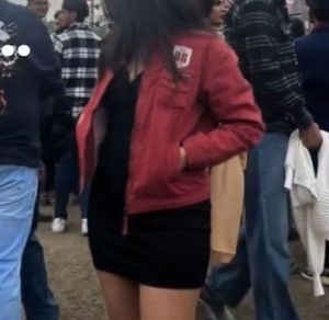 Stylish Red Bomber Jacket with Black Dress