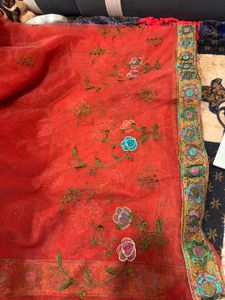 Elegant Red Floral Embroidered Saree