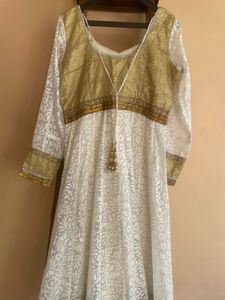 Elegant White &amp; Gold Ethnic Dress