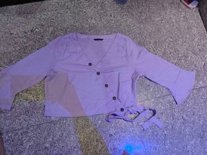 Lilac Button-Down Crop Top