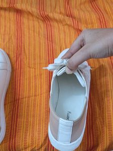 Stylish White &amp; Tan Sneakers