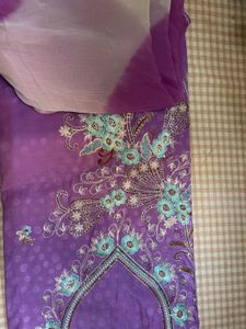 Purple embroidered unstitch cotton suit
