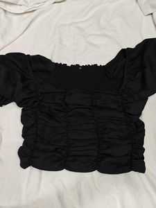 Black Puff Sleeve Crop Top