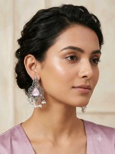 Elegant Silver Pink Stone Dangle Earrings