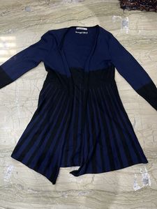 Women's Blue & Black Striped Cardigan