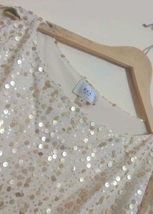 Cream Color Sequins Work Partywear Dress 36 Bust