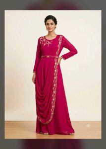 beautiful new festive drep saari frock in magenta