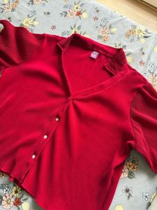 Vibrant Red Pleated Cropped Top
