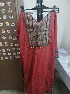 Embroidered Red Kurta