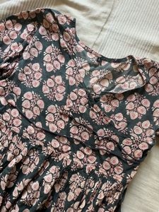 Boho Floral Block Print Cotton Dress - Size L