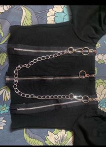 Goth Chain Detail Crop Hoodie
