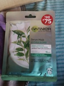 Garnier serum sheet mask, 2 different varietie... charcoal and hydra bomb