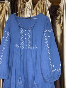 Blue Embroidered Tassel Kurta