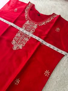 Stunning Red Embroidered Kurta Set