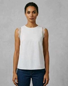 White Lace Trim Sleeveless Top