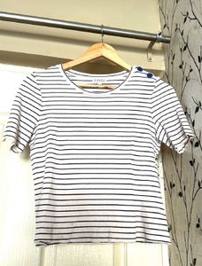 Classic Striped T-Shirt with Button Detail