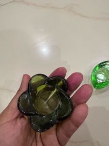Set of 2 Green Glass Candle Holders