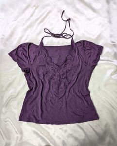 Purple Halter Neck Top with Lace Detail