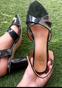 Chic Black Heels with suit and potli set