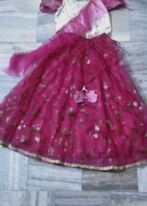 Rose Colour Lahanga Choli Dress For Kids