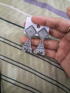 Oxidised Silver Jhumka Earrings