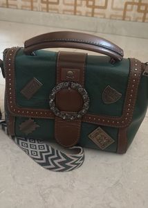 Unique Green &amp; Brown Handbag