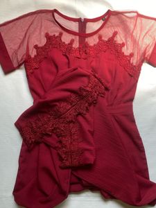 Elegant Red Lace Trim Jumpsuit