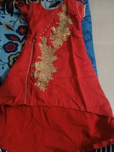 Red Embellished Kurti