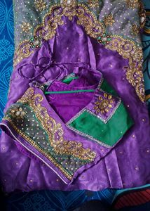 Heavy Purple & Green Embroidered Saree