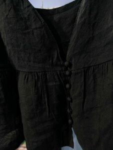 Black V-Neck Button-Up Blouse