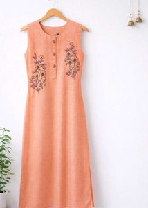 Peach Embroidered Kurti Dress