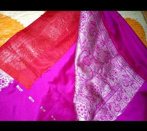 Magenta Silk Saree with Silver Border