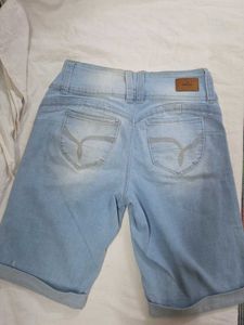 Light Wash High Rise Denim Bermuda Shorts
