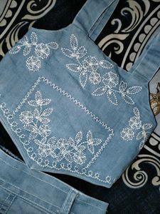 Denim Embroidered Top
