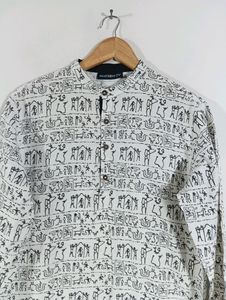 White Printed Ethnic Shirt (Men)